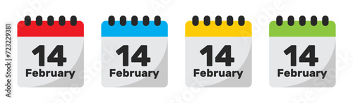 14 February valentine's day calendar vector icon set in four different colors.