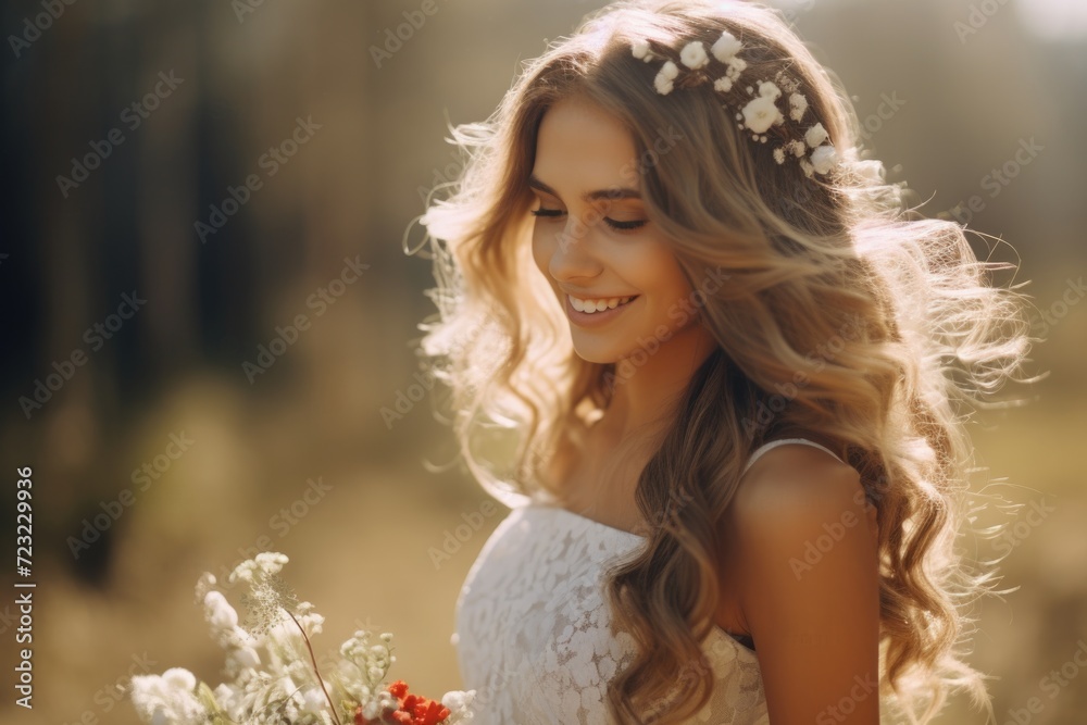 A beautiful young woman holding a bouquet of flowers. Perfect for wedding, celebration, or romantic-themed projects A beautiful young woman holding a bouquet of flowers. Perfect for wedding, celebration, or romantic-themed projects