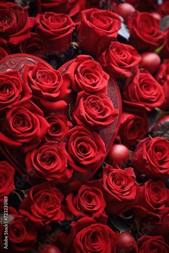 A bunch of red roses beautifully arranged in a heart shaped box. Perfect for romantic occasions or expressing love