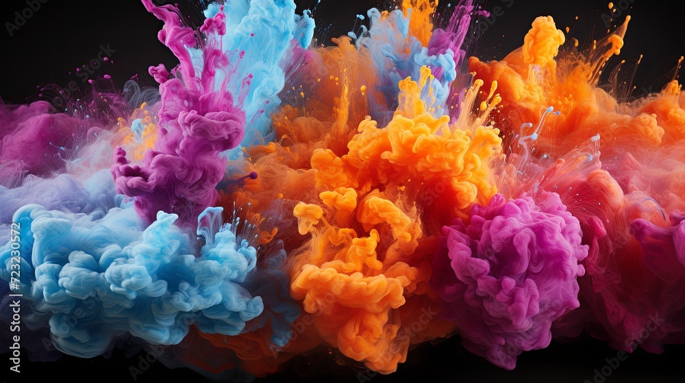 Abstract colorful smoke ink splatter background or Colorful watercolor powder explosion paint splashing texture