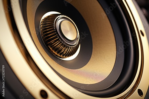 Close up view of a speaker placed on a table. Suitable for music, audio, or technology-related projects