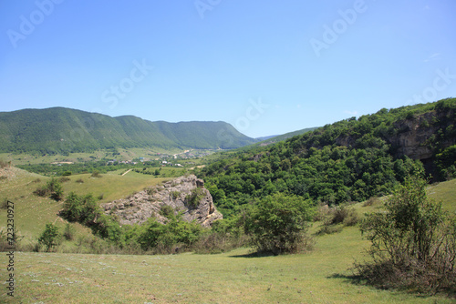 Mountain landscape of Dagestan on a clear day.