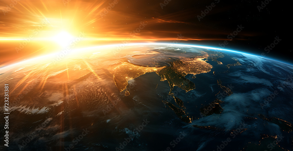 earth with sunshine in