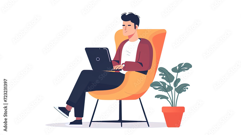 Flat Design of a person/people working remotely Flat Design of a person/people working remotely