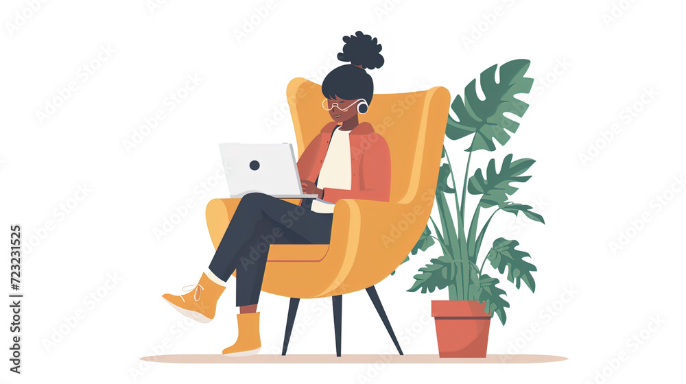 Flat Design of a person/people working remotely Flat Design of a person/people working remotely