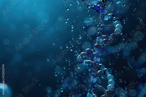 DNA with bubble on dark blue background metaphor biotechnology, stem cell and human longevity copy space