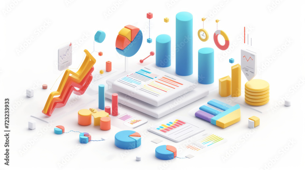 Modern colorful 3D infographics. Statistics Business 3d Pie Chart, Bars, Strips, Steps and Options. Business Infographic creative design made of 3D shapes Modern colorful 3D infographics. Statistics Business 3d Pie Chart, Bars, Strips, Steps and Options. Business Infographic creative design made of 3D shapes