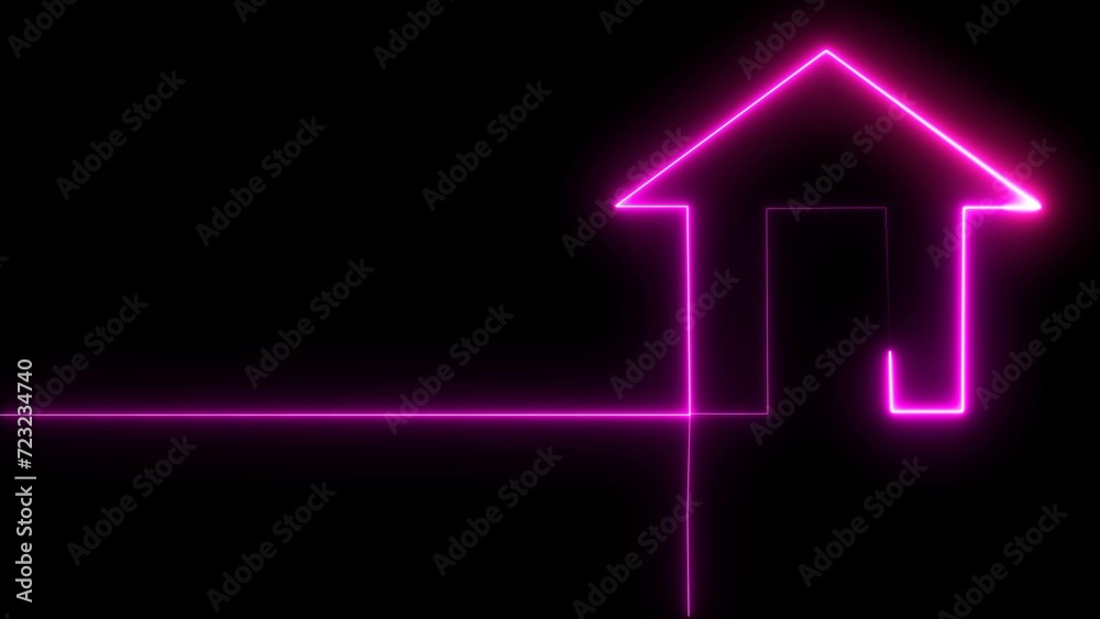 Abstract purple neon home icon seamless loop black background illustration. Abstract purple neon home icon seamless loop black background illustration.