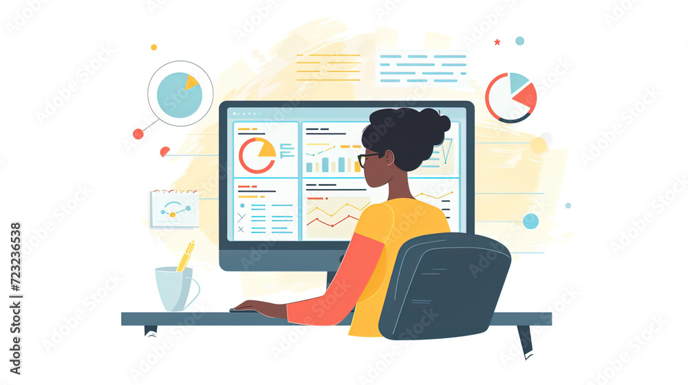 Flat Design of a person/people working remotely Flat Design of a person/people working remotely