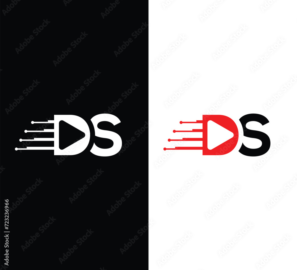 Monogram letter DS logo design vector. Play icon ds logo Monogram letter DS logo design vector. Play icon ds logo