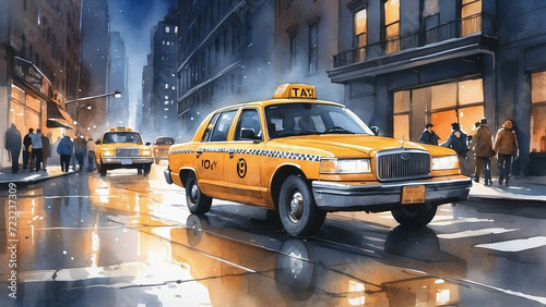 taxi car in the New York city watercolor photo