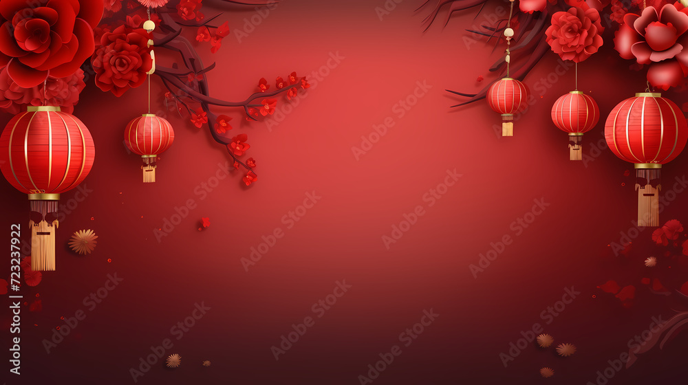 Fototapeta premium Chinese New Year background, Lunar New Year greeting card template with copy space