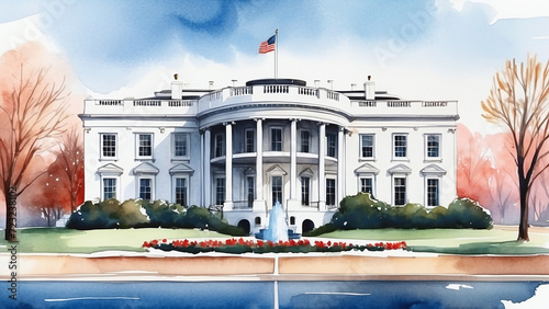 the white house in the summer watercolor photo