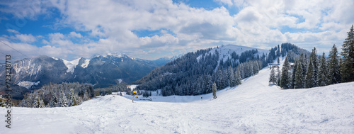 dreamy ski resort Spitzingsee, with lots of snow and alps view, bavaria photo