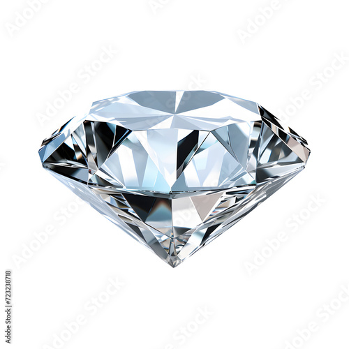 Sparkling light round brilliant cut diamond with shadow. 3D rendering illustration isolated on png background.