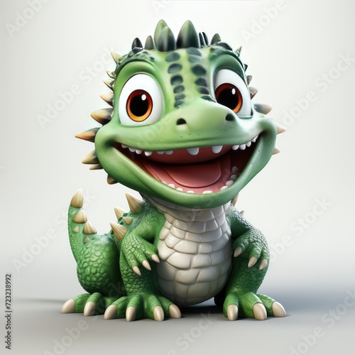 3d illustration of cartoon character crocodile for children. Cute fairy crocodile print for clothing  stationery  books  merchandise. 3D banner of toy crocodile  dinosaur  dragon  background.