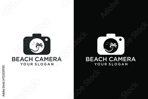 camera photography nature outdoor camera photography ocean waves beach sunset vacation simple line style clean modern logo design vector illustration