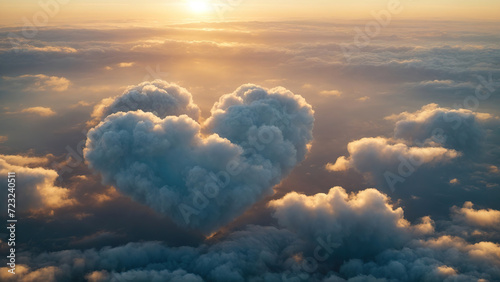 Fotografia Beautiful Summer sunset sky with heart shaped cloud and colorful vibrant clouds