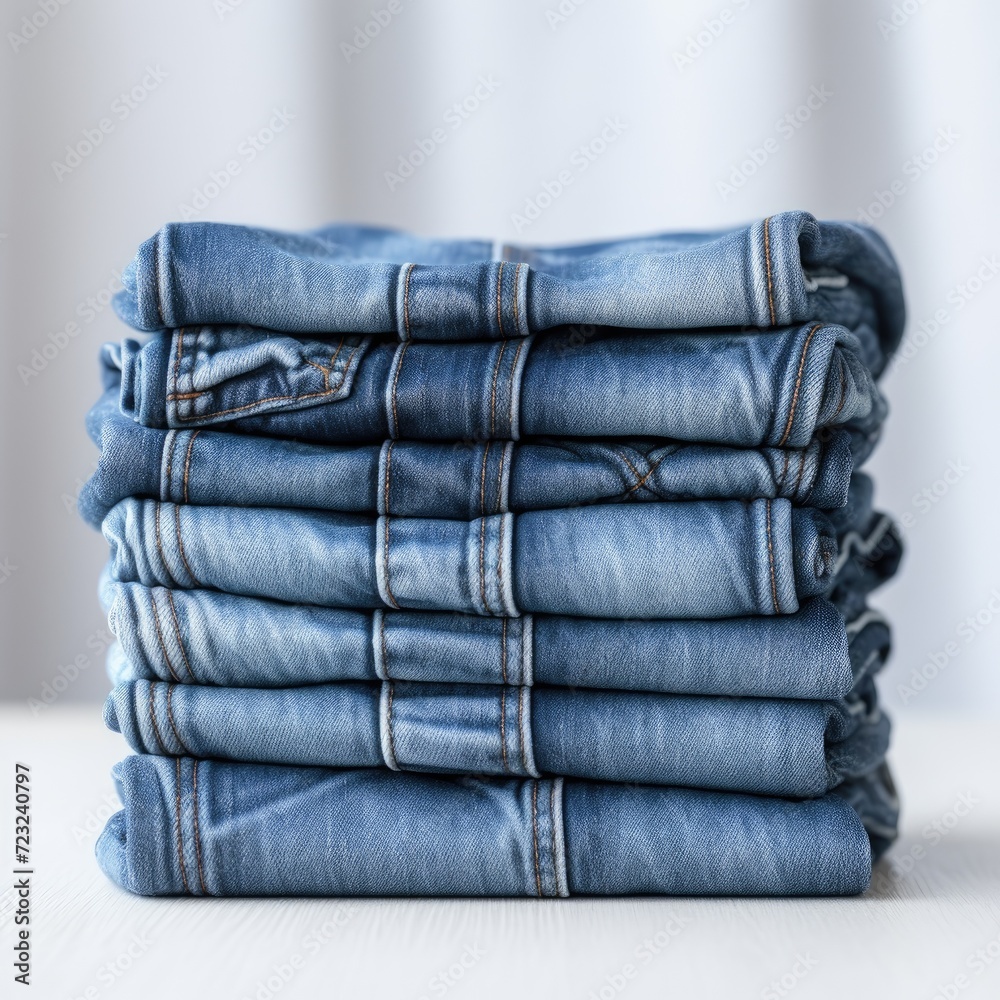 Jeans trousers stack on a white background Jeans trousers stack on a white background
