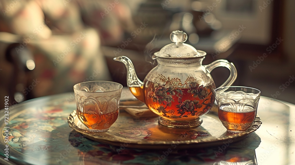 Traditional Moroccan tea set with decorative teapot Traditional Moroccan tea set with decorative teapot