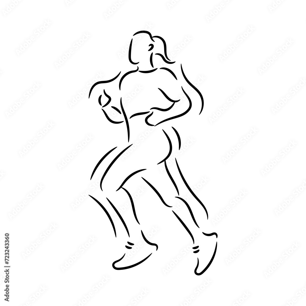 Woman female running athlete sport logo hand drawn line art sketch vector illustration