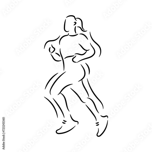 Woman female running athlete sport logo hand drawn line art sketch vector illustration