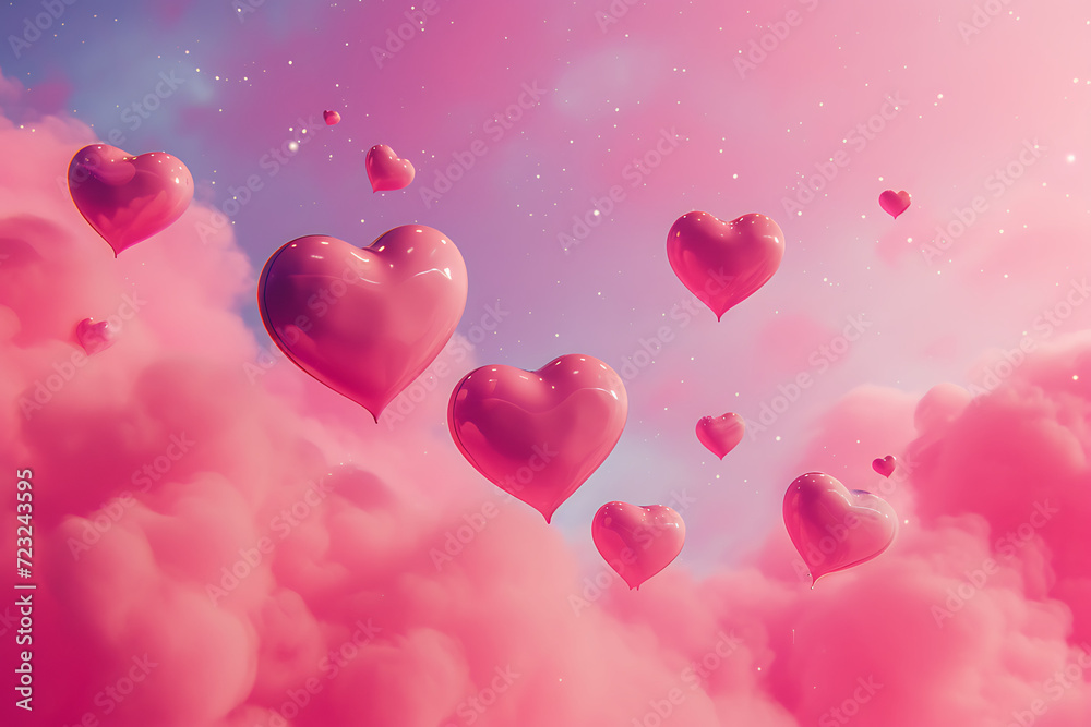 hearts in space over valentines day backdrop in