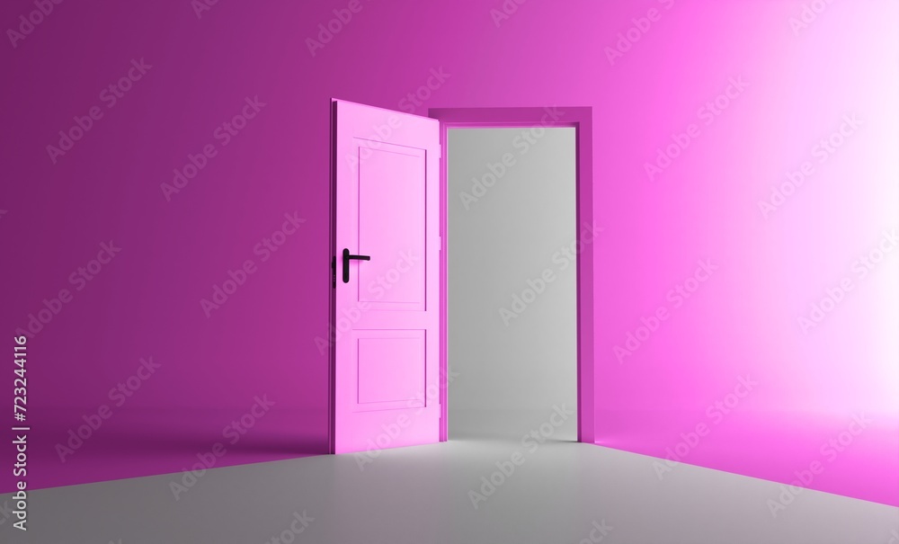 Open the door. Symbol of new career, opportunities, business ventures and initiative. Business concept. 3d render, white light inside open door isolated on pink background. Modern minimal concept.
Open the door. Symbol of new career, opportunities, business ventures and initiative. Business concept. 3d render, white light inside open door isolated on pink background. Modern minimal concept.