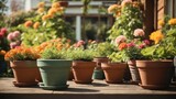 Pots in a flower garden
