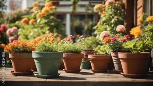 Pots in a flower garden
