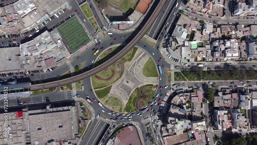 Aerial drone view of the Higuereta roundabout in Lima, Peru
