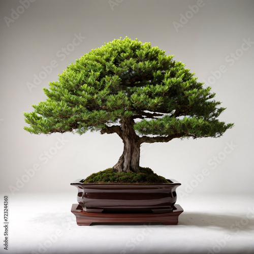 Cryptomeria Japonica tree bonsai in pot on white background. Generative ai