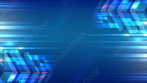 Vector illustration for a banner or presentation on the theme of technology, science, and medicine. Modern technological design. Abstract hexagonal background with light effect and arrows.
