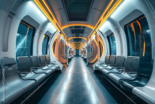 Metro subway train with modern futuristic interior cabin AI Generative