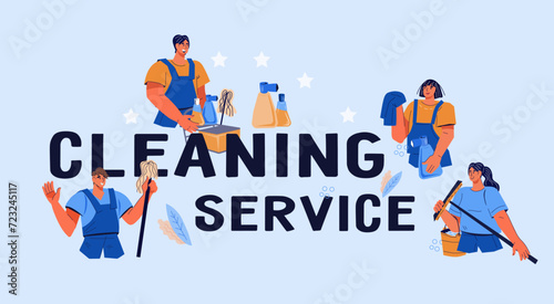 Professional household service company banner template, flat vector illustration isolated on background. Cleaning service advertising banner for website and print.