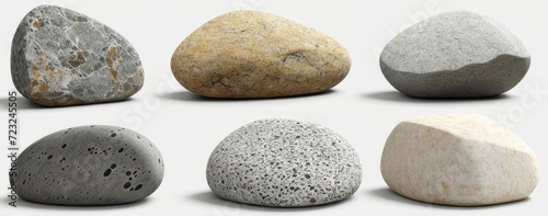  Collection of big rock stones isolated on transparent background. Realistic 3D render