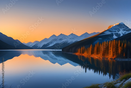 Mountain lake at sunrise