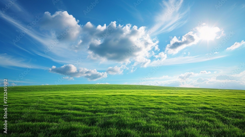 cinematic eye catching view green field and blue sky generated by ai cinematic eye catching view green field and blue sky generated by ai