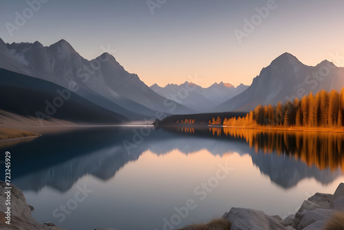 Mountain lake at sunrise