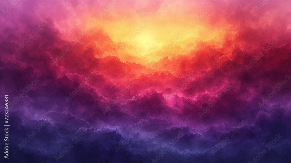Dreamy Sunset: Abstract Watercolor Background, Vibrant Orange and Purple Sky, Digital Art with Texture
