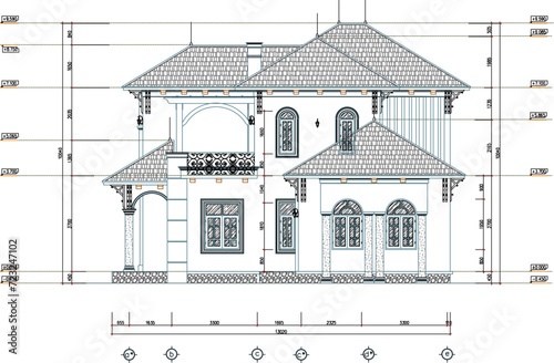 Sketch vector illustration design engineering drawing architectural engineering building old house classic vintage colonial mediterranean
