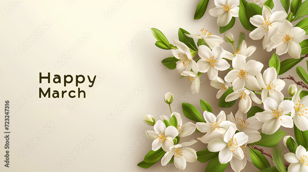 Fototapeta premium Congratulations, a postcard from March 8th on a bright spring floral background.
