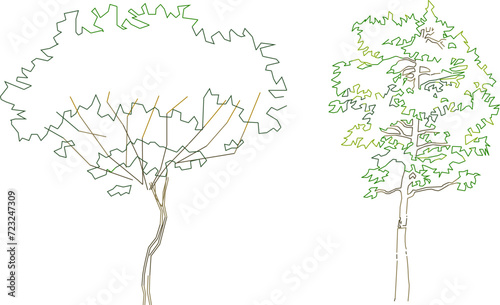 vector illustration design, collection of simple tree plant sketches for graphic completeness 