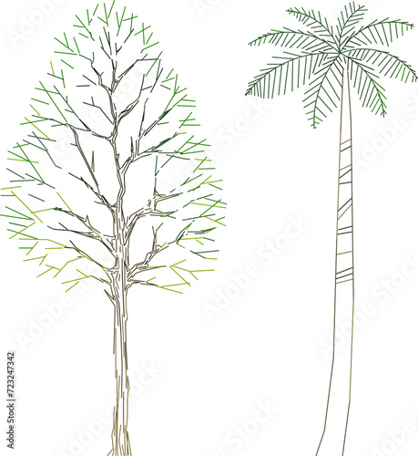 vector illustration design, collection of simple tree plant sketches for graphic completeness