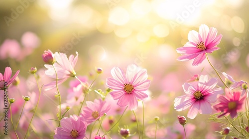 Pink Blossoms and Sunlight in a Spring Garden