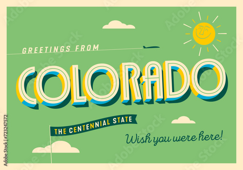 Greetings from Colorado, USA - The Centennial State - Touristic Postcard. photo