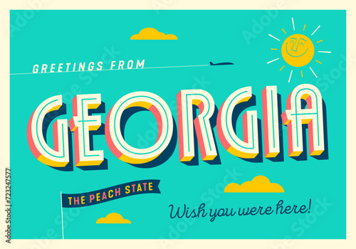 Greetings from Georgia, USA - The Peach State - Touristic Postcard. photo