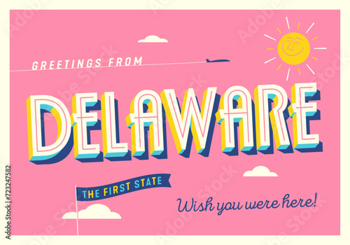 Greetings from Delaware, USA - The First State - Touristic Postcard.