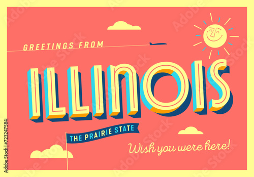 Greetings from Illinois, USA - The Prairie State - Touristic Postcard.