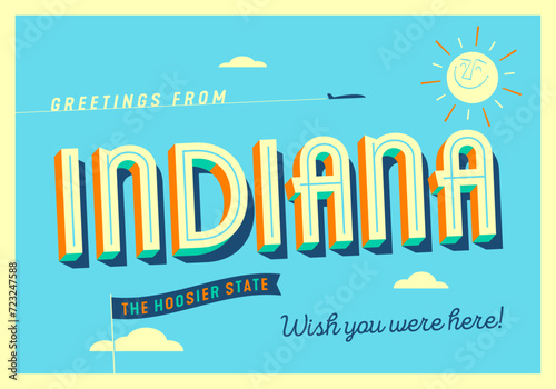 Greetings from Indiana, USA - The Hoosier State - Touristic Postcard. photo